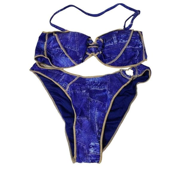 Mermaid Swimwear Blue Denim Print 2 Piece Bikini -O - Picture 3 of 5